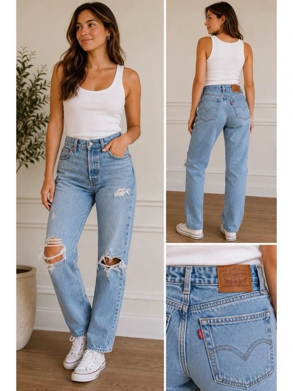 Levi's Premium Wedgie Straight Light Wash Distressed Jeans Size 28 👖
